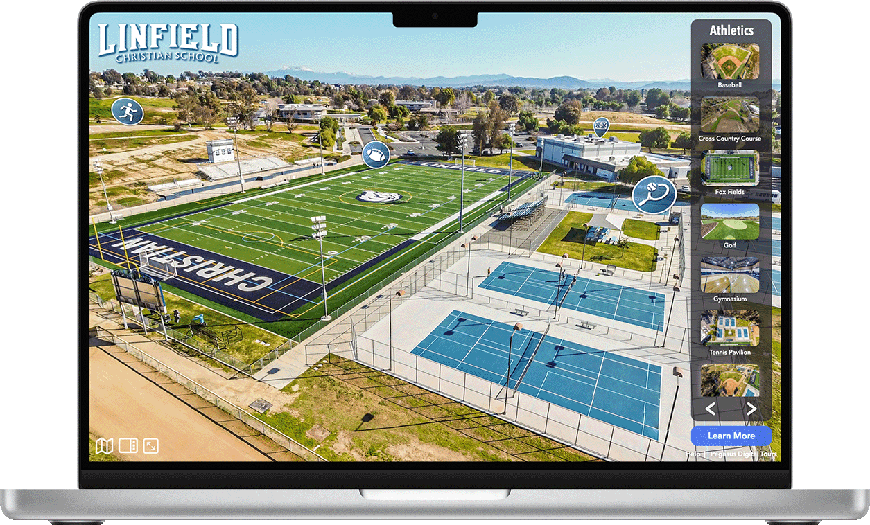 Macbook with virtual tour highlighting the customizable company branding.
